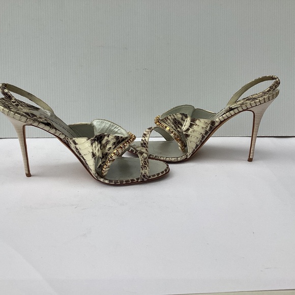 Manolo Blahnik Ronda Snake Embellished Slingback Heels 38.5 / 8 - Picture 9 of 12